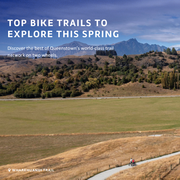 A couple admiring the view of The Remarkables on the new Wharehuanui cycle trail