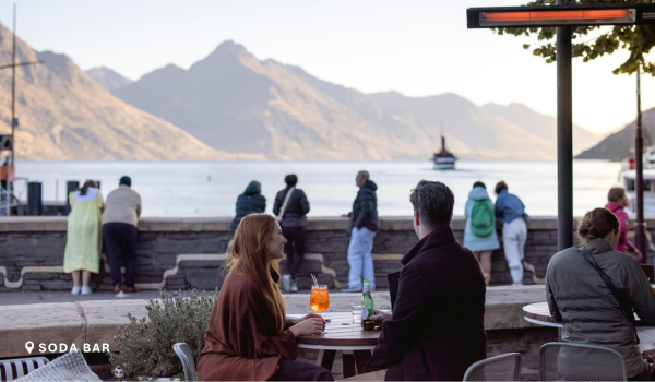 A couple dining at Soda Restaurant on Queenstown Lakefront
