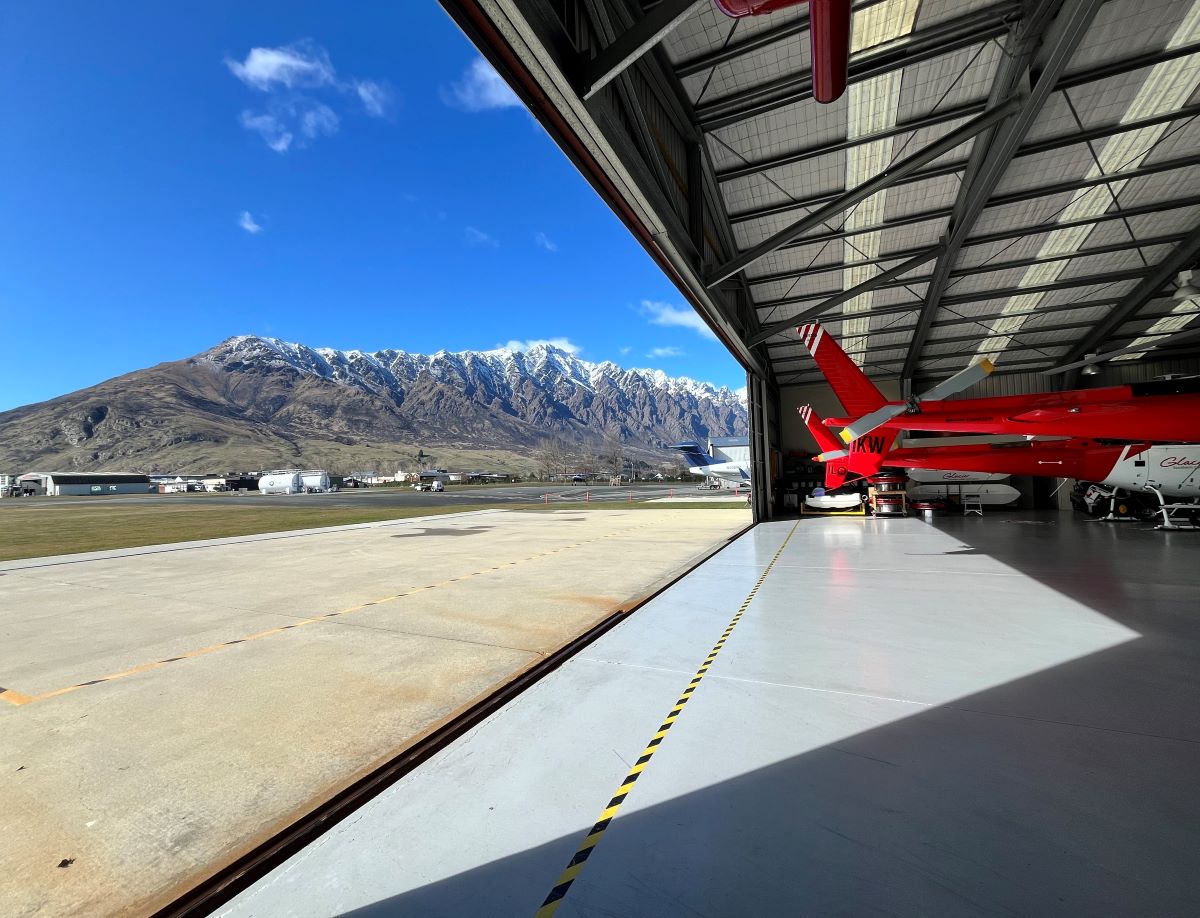 Southern Lakes Helicopters stationed inside their hangar.